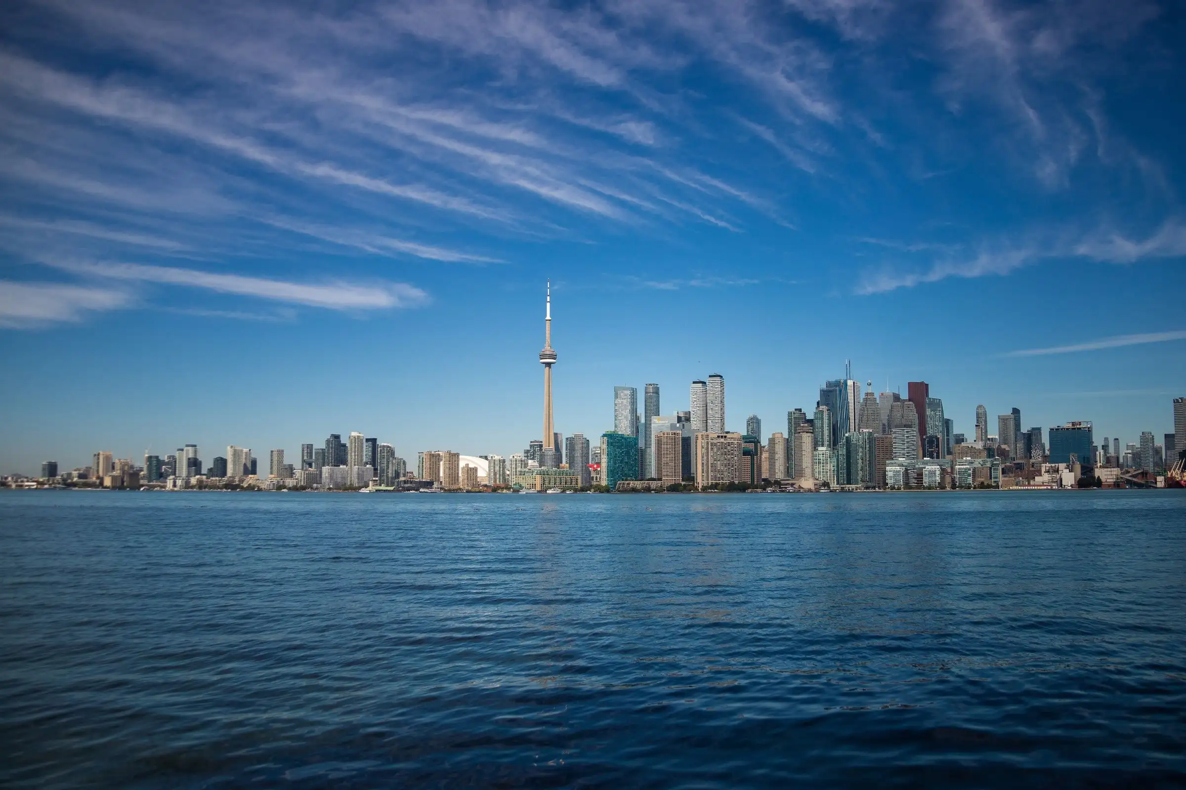 Toronto skyline with the CN Tower across Lake Ontario
